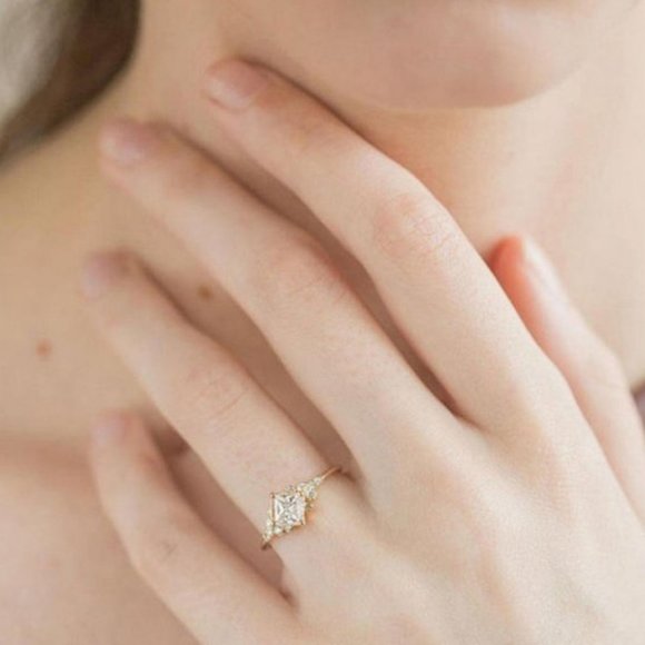 NEW Yellow Gold Square White Sapphire Wedding Ring - Picture 5 of 5